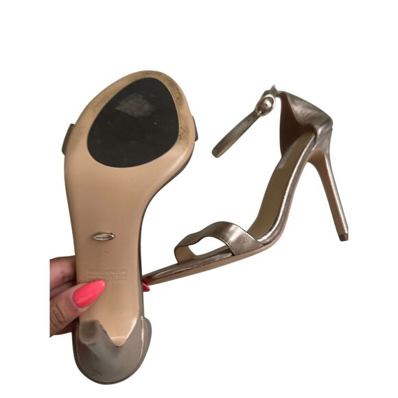 TONY BIANCO Brushed Gold Leather Stiletto Heels Sandals Size 7 - Picture 9 of 9